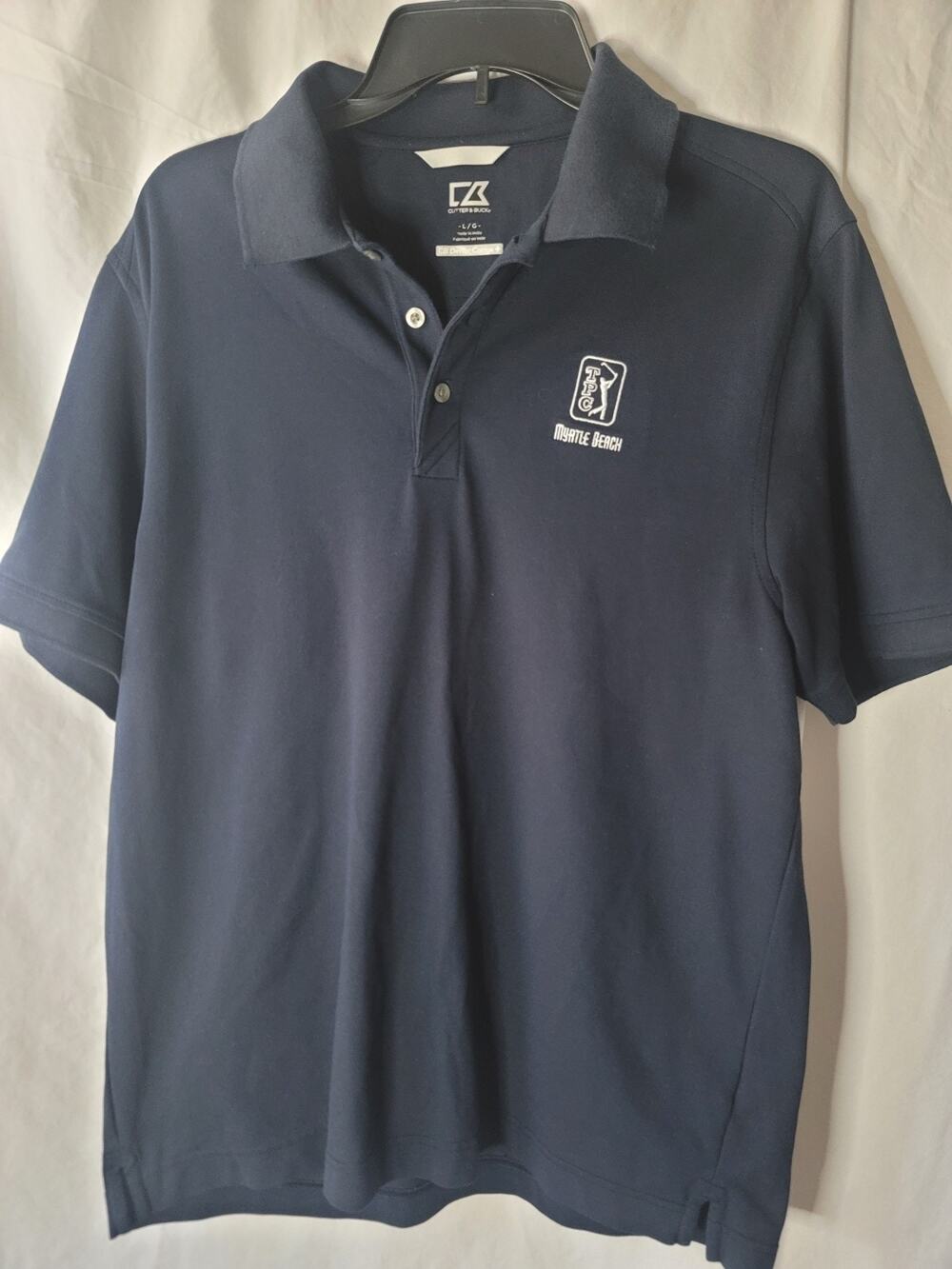 Cutter & Buck TPC Myrtle Beach Navy Blue Polo Shirt Mens Size Large DryTec Golf